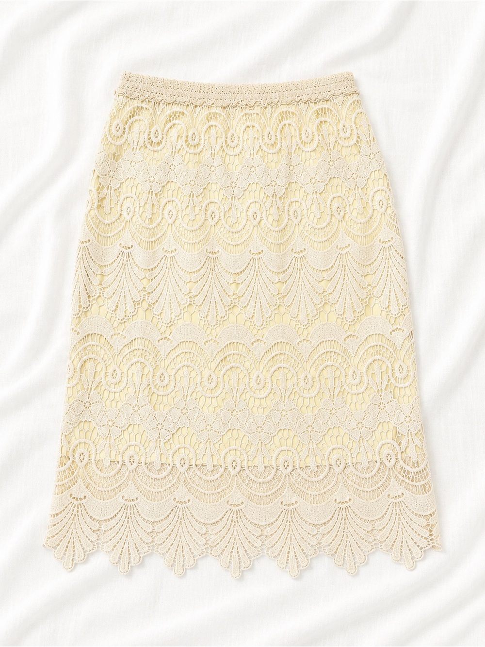 Lace Midi Skirt in Light Cream
